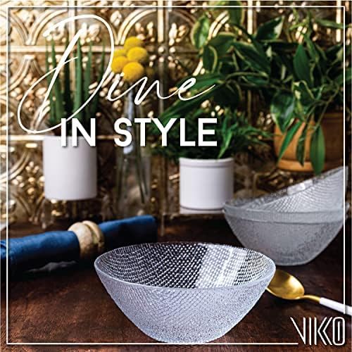 Vikko Elegant Textured Glass Salad Bowls, Set of 4, 6.5 Inch, Stackable, Dishwasher Safe