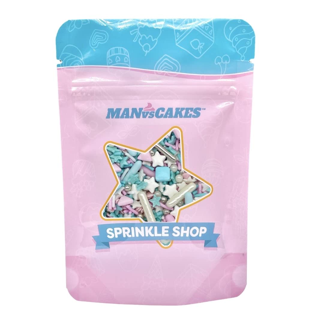 Manvscakes Sprinkles- Edible Cake and Cupcake Sprinkles with Assorted Shapes and Sizes, Metallic Sprinkle Mix for Cookies, Ice Cream, Cake and Cupcake Decorating, 4 oz (Pink, Black, and Blue)