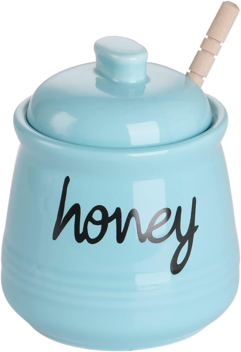 Honey Jar with Dipper and Lid, Ceramic Honey Pot 12oz, Turquoise