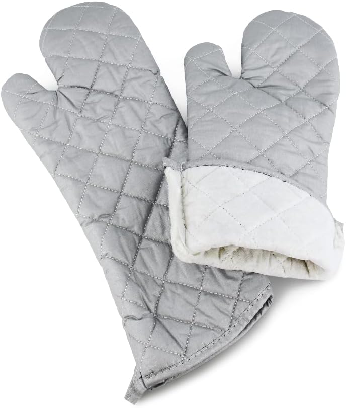 17 Inch Extra Long Heat Resistant Oven Gloves New Cotton Oven Mitts Kitchen Gloves High Temperature Cooking Tool BBQ Gloves (17" Silver)