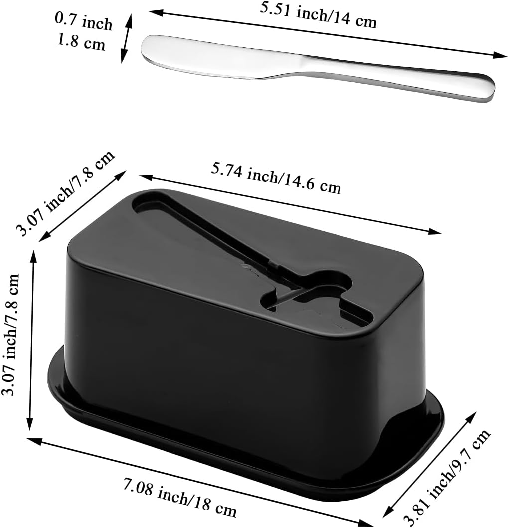 Evanda Butter Dish with Lid for Countertop and Refrigerator Door Shelf with Butter Spreader Knife, Butter Keeper, Plastic Butter Holder Tray Container for West/East Coast Butter