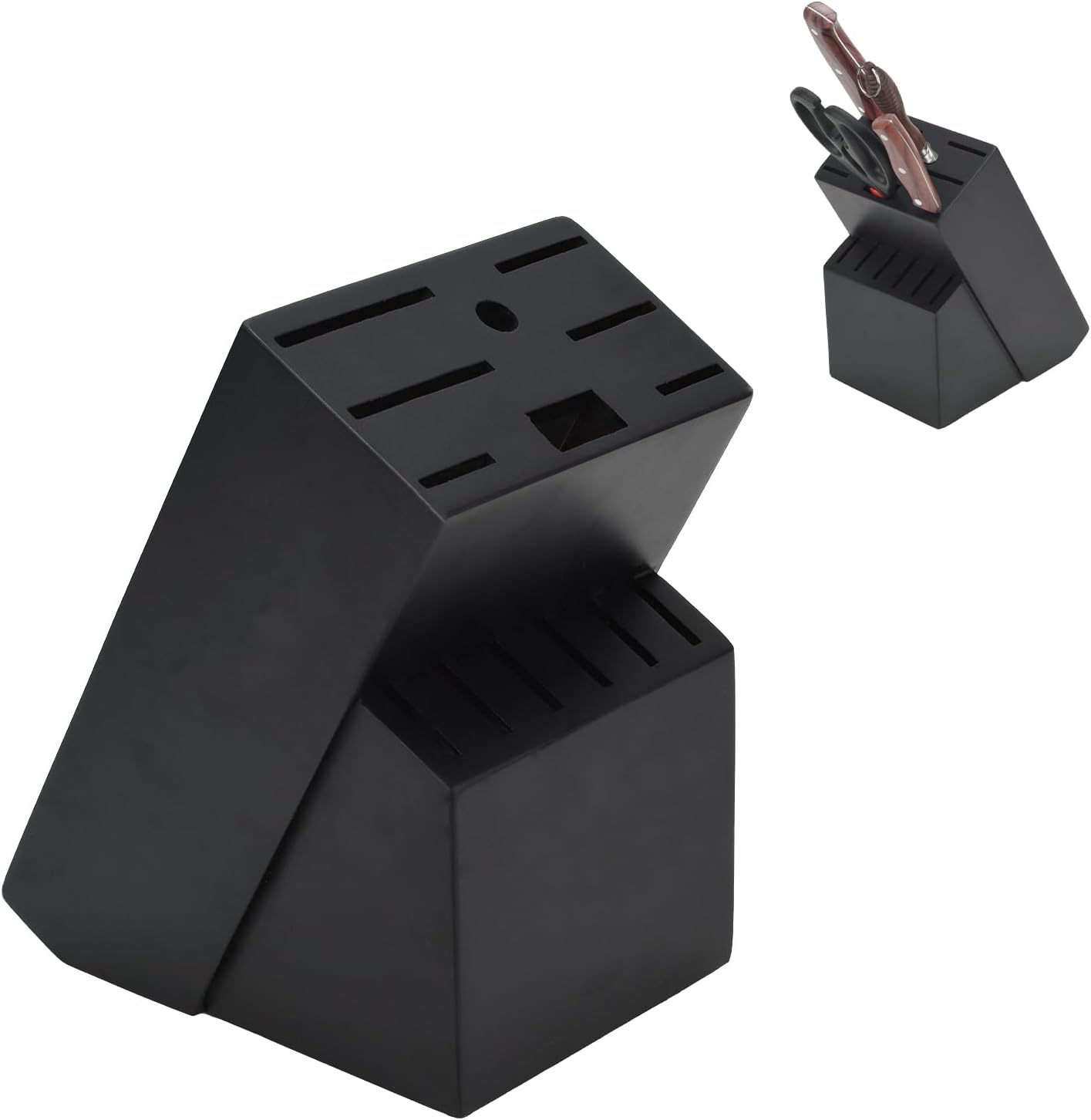 Wood Kitchen Knife Block, Universal Kitchen Knife Holder Kitchen Knife Storage Rack 14 Slots Knife Holder (Black)