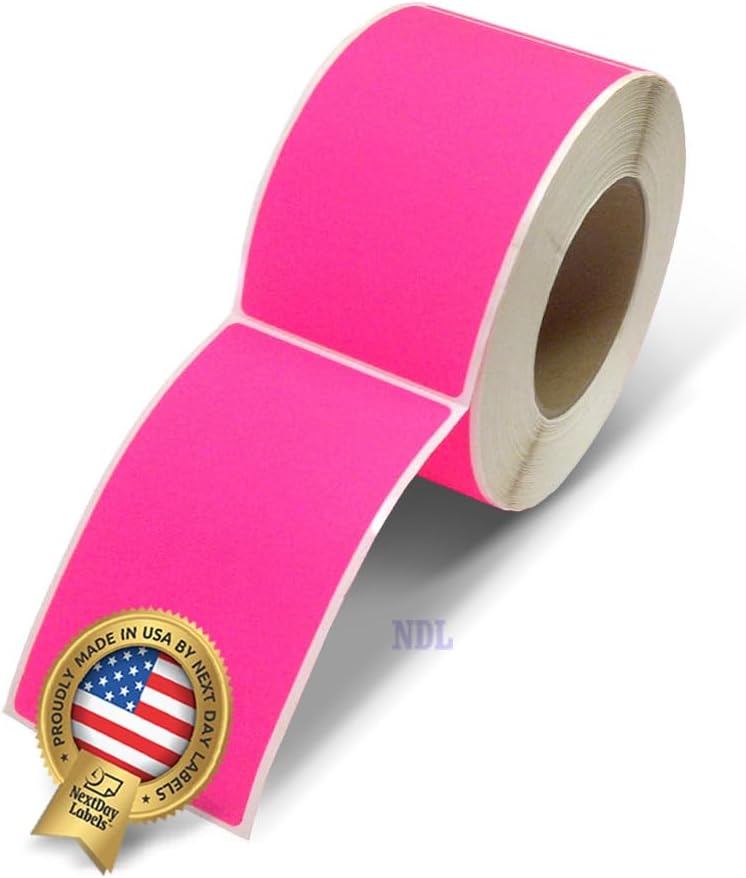 NextDayLabels 500 Rectangle Stickers (3" x 5") - Color Coding Labels Roll - Moving Labels for Boxes, Colored Inventory Stickers for Packing, Organizing, and Storage (Fluorescent Pink)