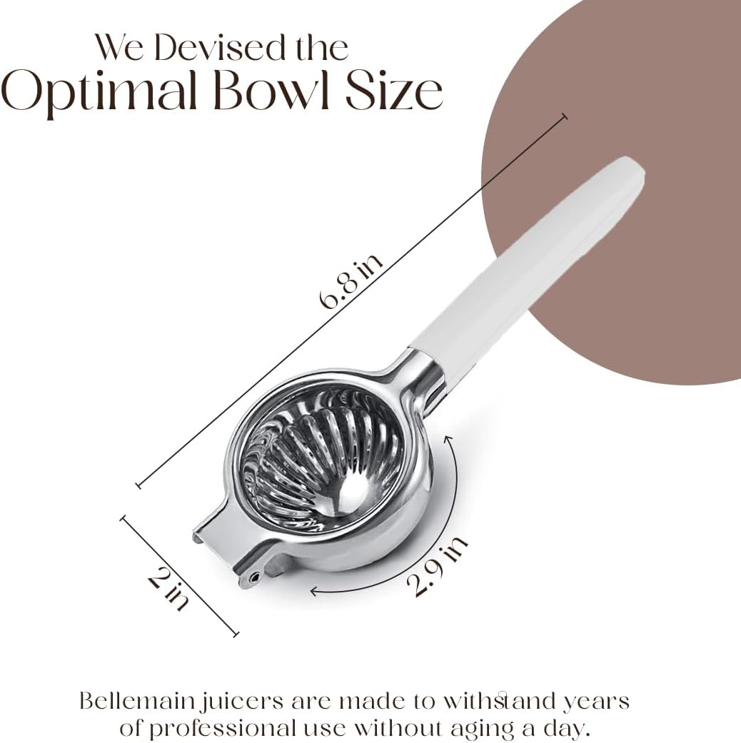 Bellemain Citrus Juicer | Metal Lemon Squeezer | Lime and Lemon Juicer Stainless Steel with Silicone Handles | Manual Juicer, Citrus Squeezer, Hand Held Juicer | Bar Juicer for Bartender (White)