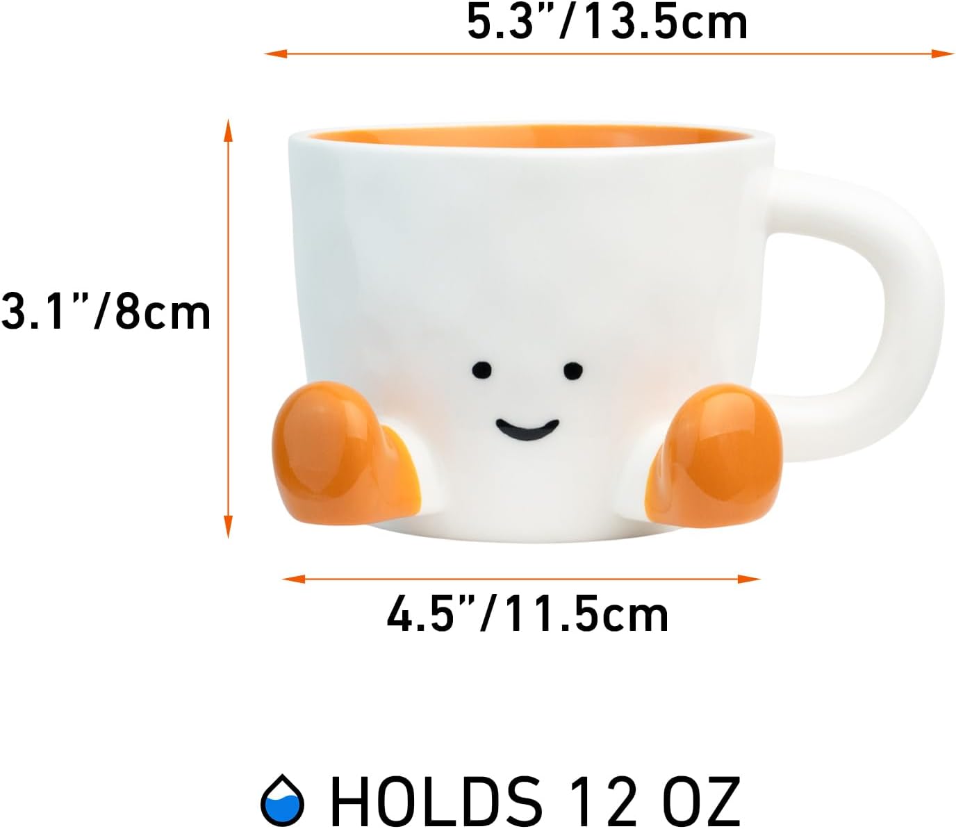 Cute Coffee Mug for Women, Ceramic Funny Coffee Cup - 12 oz Novelty Unique Teacup with Handle - Artistic Coffee Mug for Family, Friends, Coworkers(Orange)