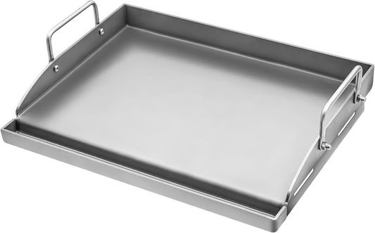 ABYDA Universal Stainless Steel Cooking Griddle, Heavy-Duty 4mm Flat Top Plate Insert with Grease Groove and Removable Handles,Premium Nonstick Coating for Gas/Charcoal/Stove, 17"x13"