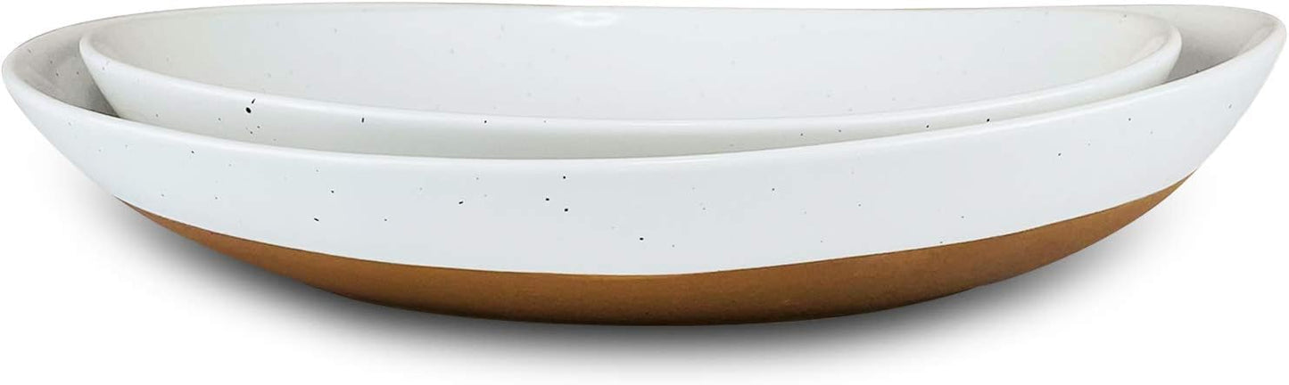 Mora Ceramic Large Serving Bowls- Set of 2 Oval Platters for Entertaining. Modern Kitchen Dishes for Dinner, Fruit, Salad, Turkey, etc. Oven, Dishwasher Safe, 55/35 oz, 13.5" / 11.8" - Vanilla White