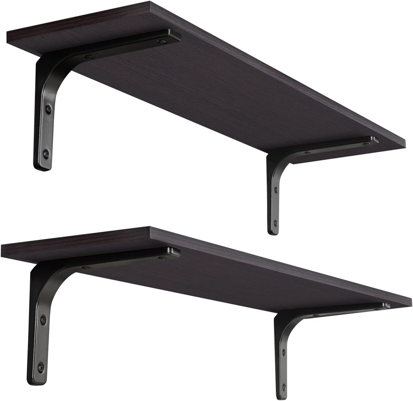 DINZI LVJ Long Wall Shelves, 31.5 Inch Wall Mounted Shelves Set of 2, Easy-to-Install, Floating Storage Ledges with Sturdy Metal Brackets for Living Room, Bathroom, Bedroom, Kitchen, Espresso