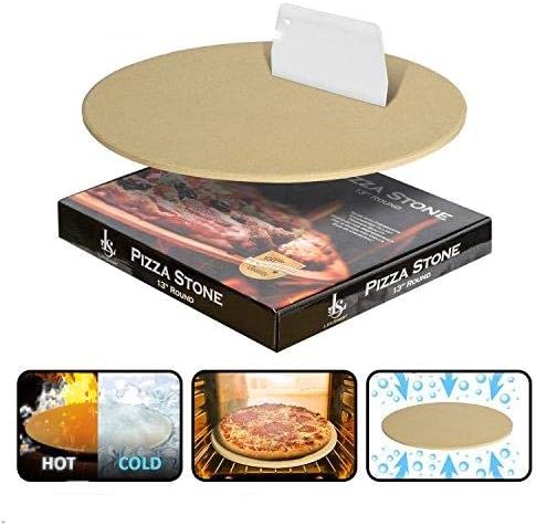 LifeSmart Pizza Stone and Scraper 13 inches Ideal for Crispy Crusts Heat Safe for Use on Grills and in Ovens Certified Safe Includes Scraper
