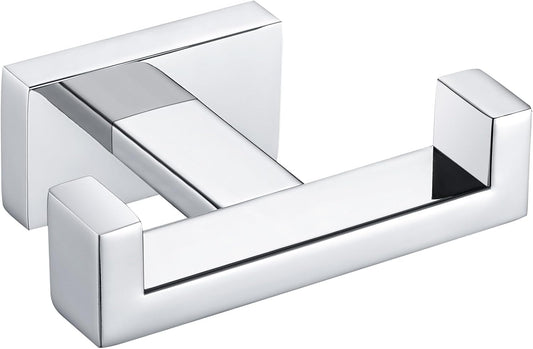 Suyar Double Towel Hook, SUS304 Stainless Steel Bathroom Hand Towel Holder, Bath Coat Robe Hanger Polished Chrome, Wall Mounted