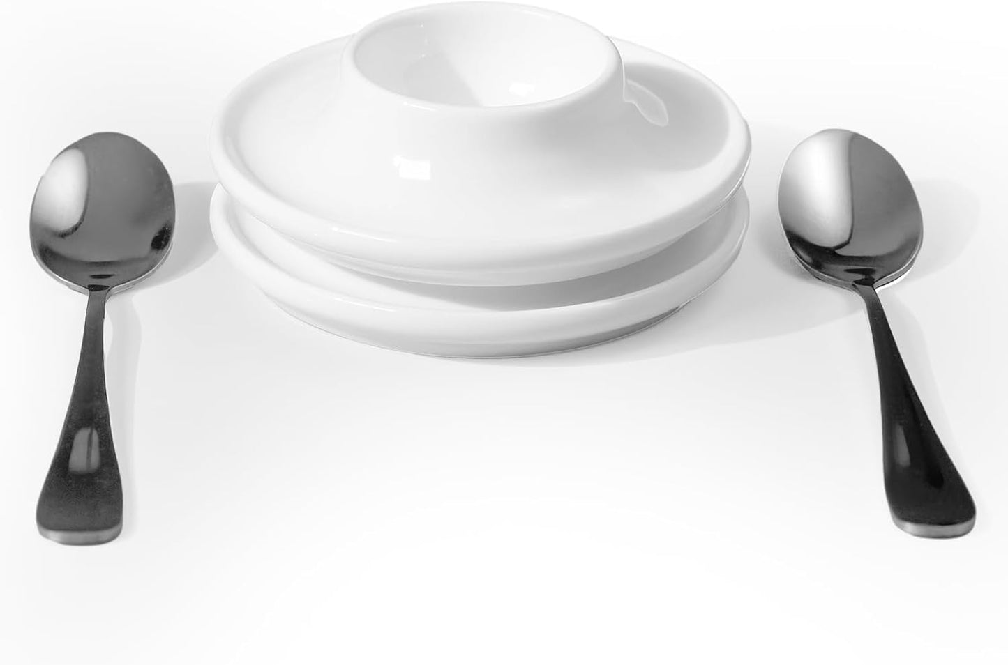 Cinf Ceramic White Egg Holder Set of 2 Porcelain Holder With 2 Stainless Steels Egg Spoons Breakfast Boiled Cooking Easy to Clean Childhood Memories Kitchen