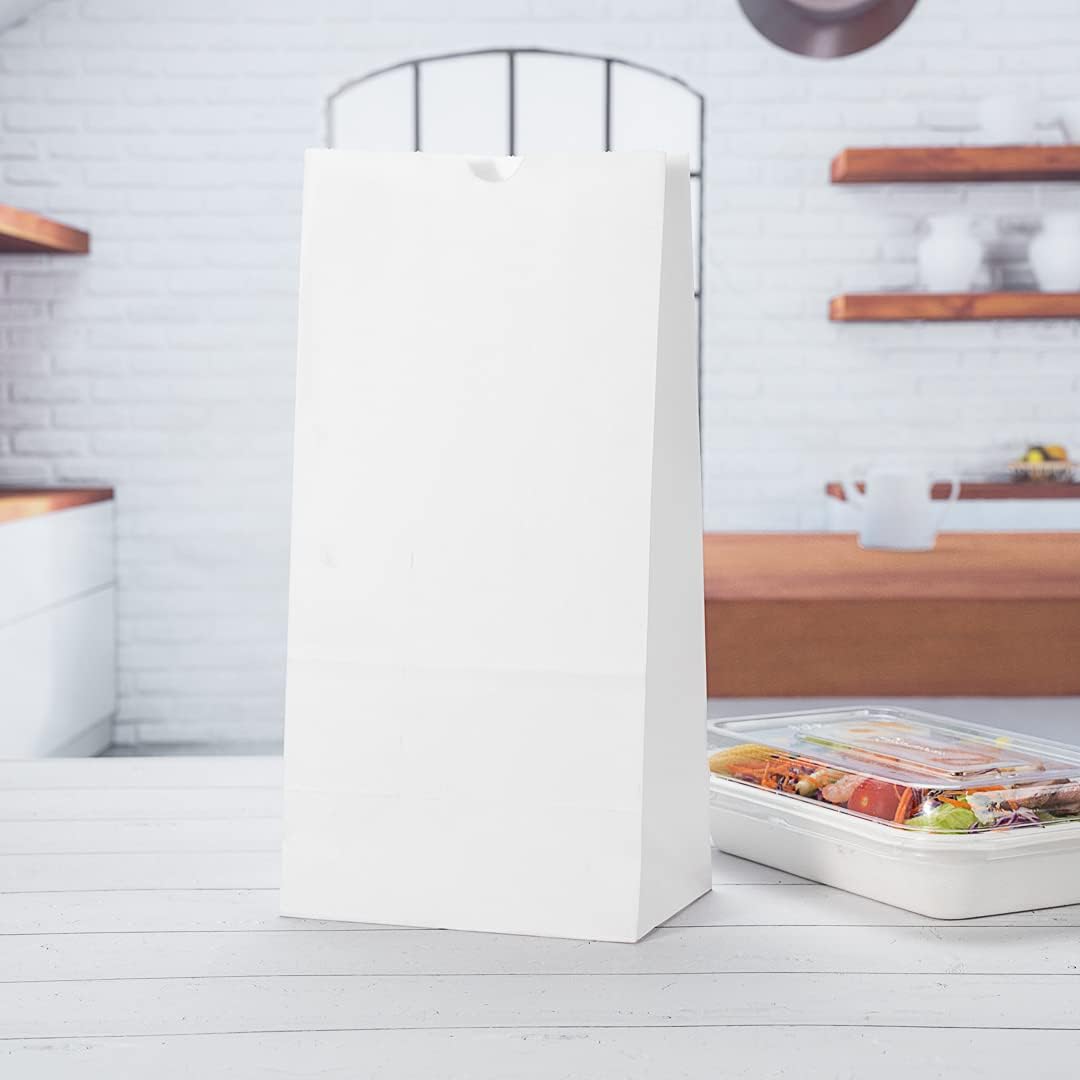 Restaurantware Bag Tek 8lb Paper Bags 100 Disposable Lunch Bags - Large For Lunches Sandwiches And Snacks White Paper Kraft Paper Bags For Shopping Party Favors Or Gifts