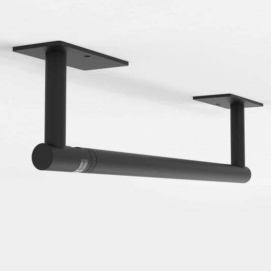 Ruacq Matte Black Paper Towel Holder Double Post Pivoting Square Base Under Cabinet Paper Towel Holder for Kitchen Self-Adhesive or Drill mounting