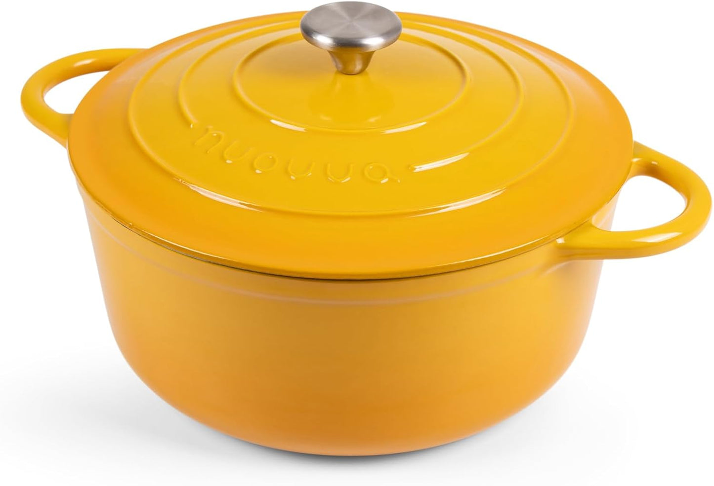 Nuovva Enamelled Cast Iron Dutch Oven Pot with Lid 6.4 Quart Non Stick Casserole Pot – Heavy Duty & Oven Safe up to 500° F for Bread Baking, Braising, Stews, Roasting – 28cm Yellow