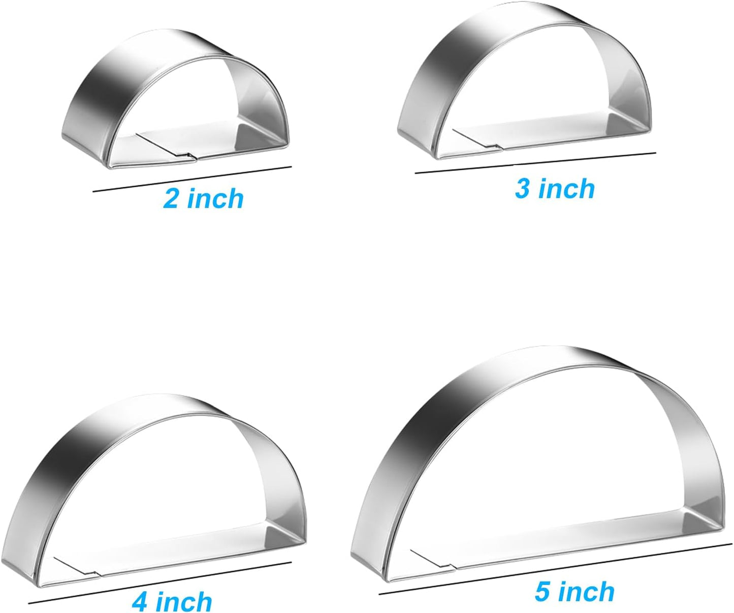 Half Circle Semicircle Cookie Cutter Set 4 Sizes 5 Inch, 4 Inch, 3 Inch, 2 Inch, Watermelon Frame Plaque Cookie Cutters Shapes Molds, 1 Inch Depth