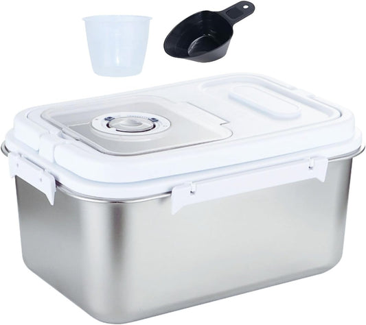 Saim Rice Storage Container Bin, 20lb Stainless Steel Food Storage Containers with Silicone Lid, Measuring Cup, Spoon, Rice Dispenser for Flour, Sugar,and Baking Supplies