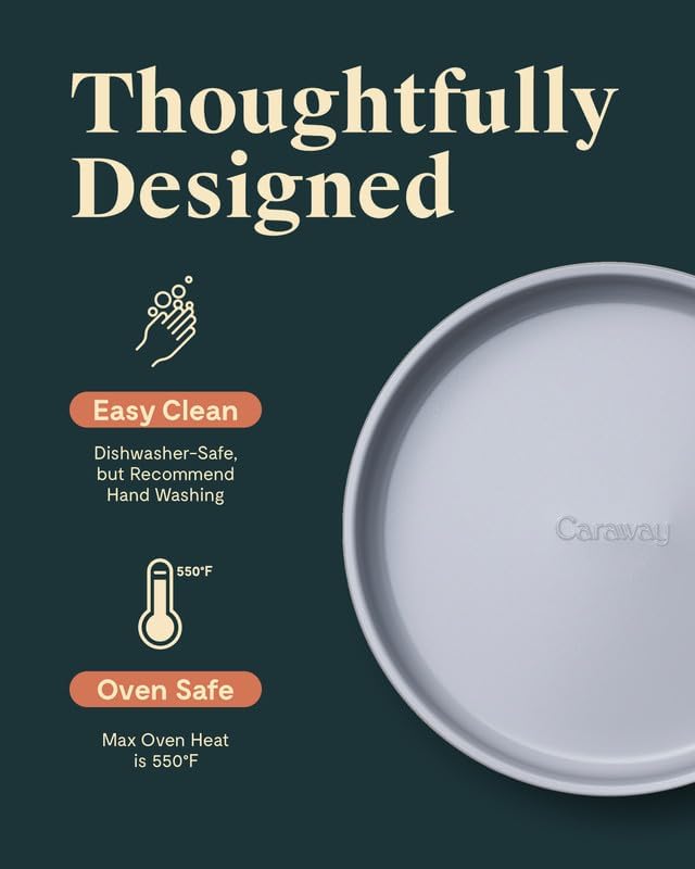 Caraway Non-Stick Ceramic 9” Circle Pan - Naturally Slick Ceramic Coating - Non-Toxic, PTFE & PFOA Free - Perfect for Birthday Cakes, Tartes, & More - White