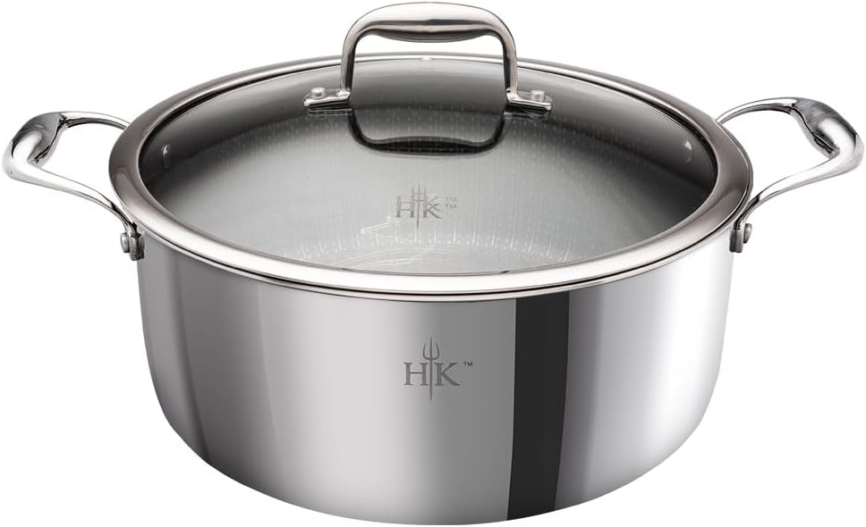 Hell's Kitchen Hybrid 7.5 Qt Pot and lid, Tri-Clad Stainless Steel and Nonstick Ceramic, PFAS Free, no PFOA, no PTFE, no Teflon, Non Toxic Cookware, Metal Utensil Safe, All Cooktops and Oven Safe