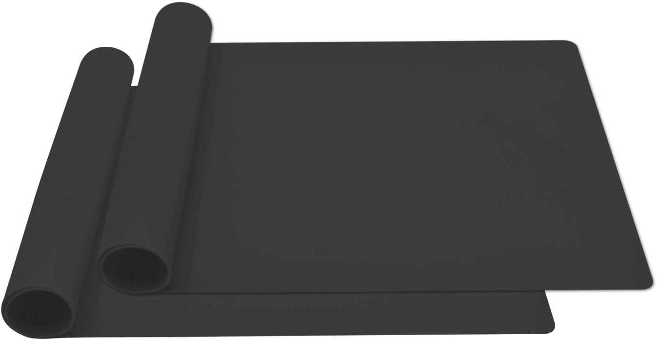Silicone Placemats, Food-Grade Non-Slip Waterproof, Dining, Stain Resistant, Countertop Protector, Kitchen Counter Mat, Heat Resistant, Baking mat Dishwasher Safe (23.6"×15.7"-2pack, Black)