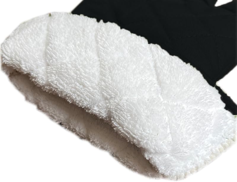 Set of 4 Oven Mitts and Pot Holder Heavy and Tall Kitchen Cotton Gloves Lined Towelcloth, Gloves Length 40cm, Pot Holder Width 20cm Diameter Round… (Black)