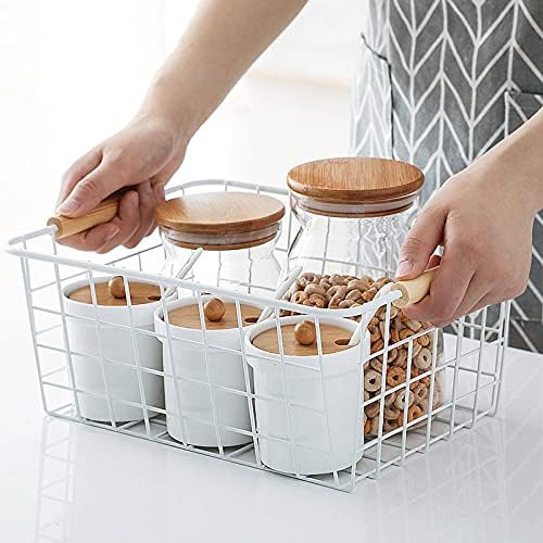 Kitchen Wire Baskets Farmhouse Decor Metal Food Storage Organizer,Household Refrigerator Bin with Built-in Handles for Cabinets, Pantry, Bathroom,2 Packs(white)