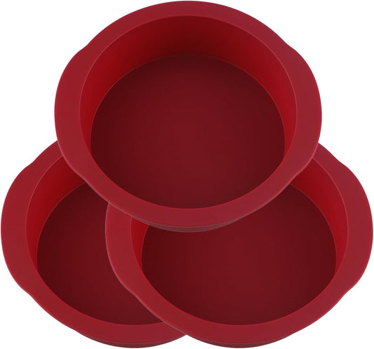 Nalchios 6 inch Silicone Round Cake Pans Set of 3, Non-stick Easy Releasing Mini Cake Pans, Flexible BPA Free Silicone Baking Mold Pans for Layer Cake, Mini Cake Pizza, Cheese Cake, Chocolate Cake
