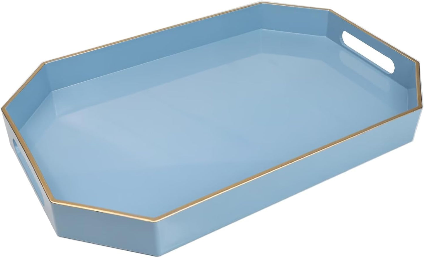 Spsyrine Blue Plastic Serving Tray for Ottoman, Coffee Table, Octagon Decorative Tray for Entertaining, Outdoor, Living Room, Home Decor
