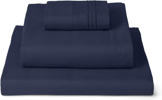 Mellanni Twin XL Sheets Set - 3 PC Iconic Collection Bedding - Hotel Luxury, Extra Soft, Cooling Bed Sheets - Wrinkle, Fade, Stain Resistant (Twin Extra Long, Navy Blue)