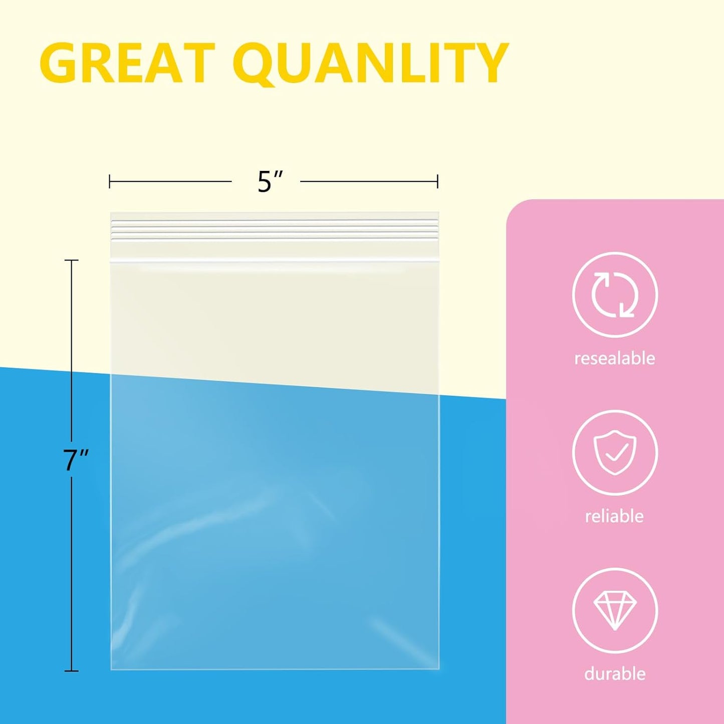 iMailer - 100 Pcs - 5" x 7" Clear Small Zip Bag - Reclosable Zip Plastic Poly Bags 2 Mil with Resealable Lock Seal Zipper for A2 A4 A6 Cards & Envelopes, Bakery, Cookies, Sandwich