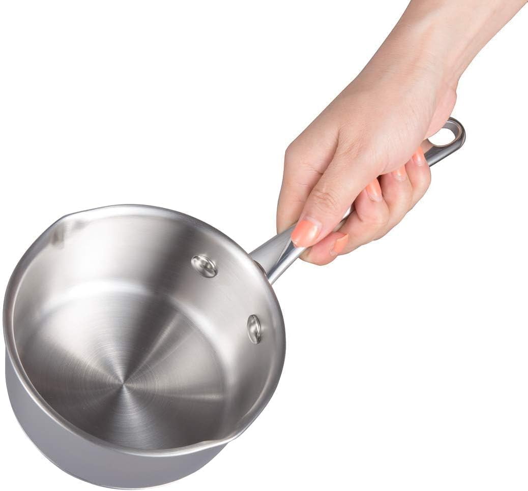 IMEEA Small Saucepan for Melting Butter Heavy Duty 18/10 Tri-Ply Stainless Steel Butter Warmer with Dual Pour Spouts, 0.75-Quart