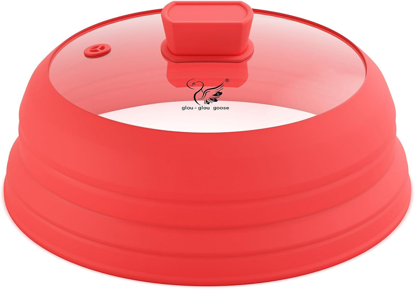 Microwave Splatter Cover Glass Splatter Guard Lid with Collapsible Silicone for Food Pot Plate Cover 10.8 inch Red