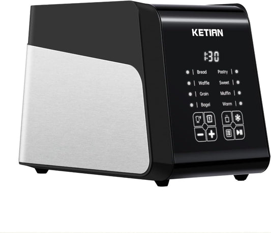 Touchscreen Toaster 2 Slice, KETIAN Bagel English Muffins Toast Pastry Waffles Grain Sweet Bread Toaster, Extra Wide Slots Single Slot Toasting Automatic Lifting, 1400w (Black)