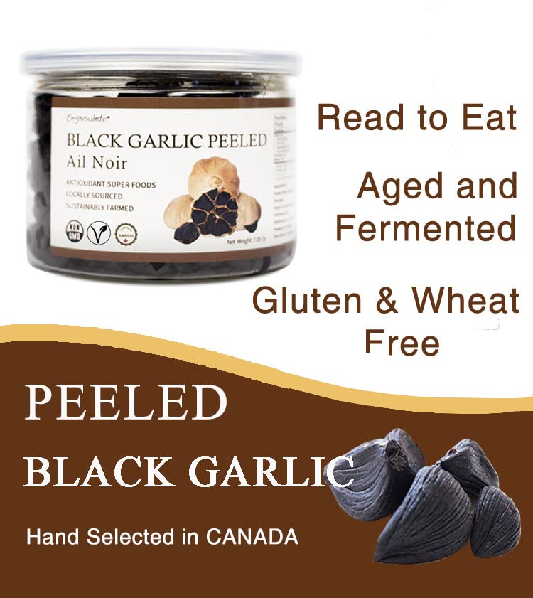 Orgnisulmte Canada Peeled Black Garlic Fermented for 90 Days Peeled Multiple Clove Super Foods, Ready to Eat 7.05 Oz