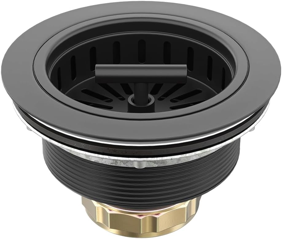 KONE Black Kitchen Sink Drain Matte Black Sink Strainer 3-1/2 Inch Drain Assembly Kit Replacement for Universal 3.5 Inch Kitchen Sink, All Stainless Steel Body with Strainer Basket and Drain Stopper