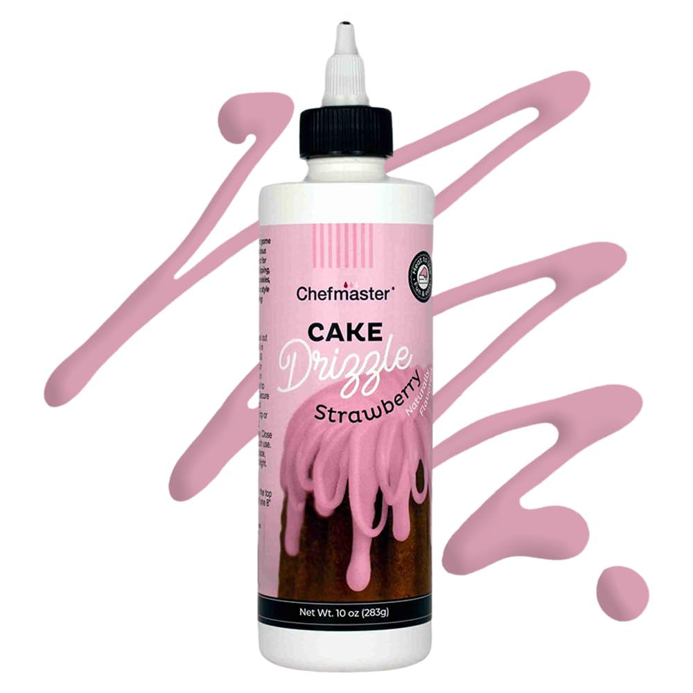 Strawberry-Flavored Cake Drizzle by Chefmaster, Edible Cake Drip Frosting for Decorating, Drip for Cakes, Cupcakes, Cookies, Donuts, 10 oz