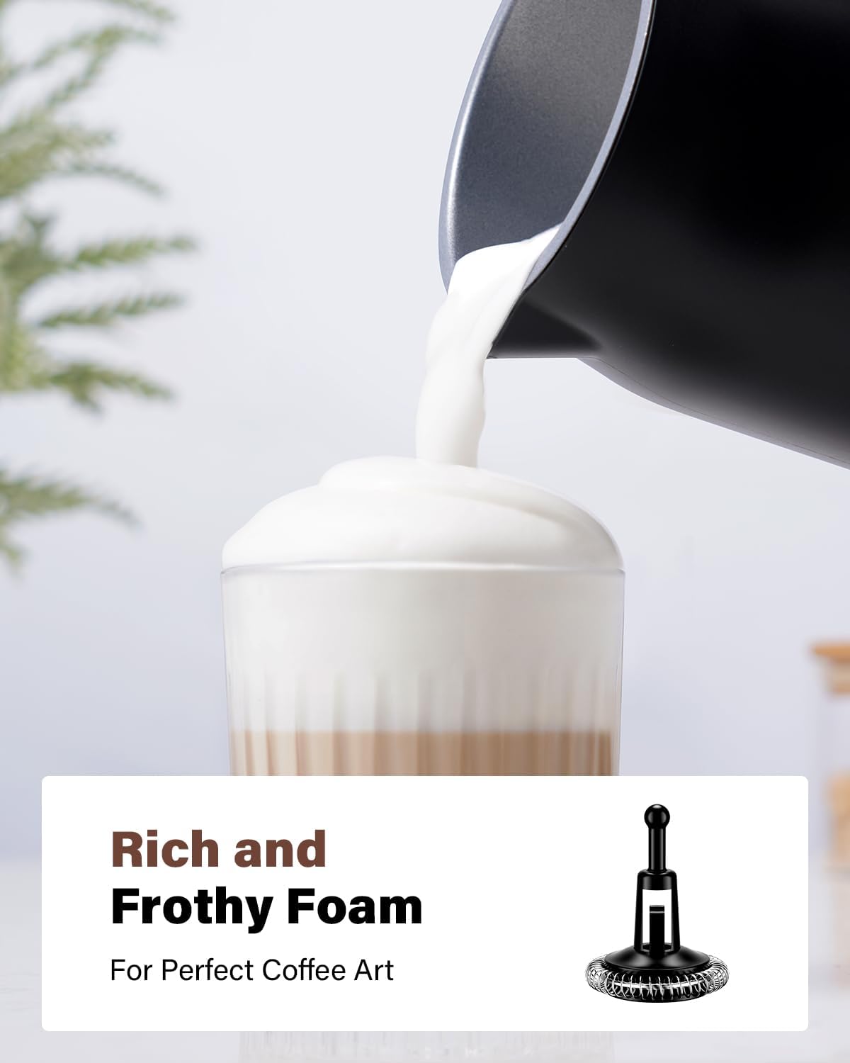 4-in-1 Electric Milk Frother and Steamer, Milk Steamer with Auto Temperature Control, Warm & Cold Foam Maker, Fast Frother for Coffee, Latte, Hot Chocolate, Cappuccino, Macchiato, Black