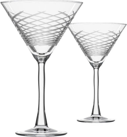 Rolf Glass Cyclone 10 Ounce Martini Glasses | Set of 2 Stemmed Cocktail Glasses | Proudly Made in the USA | Large Engraved Martini Glasses | Lead-Free Glass