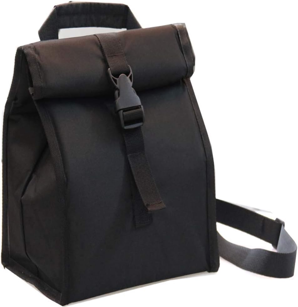 Insulated Foldable Lunch Bag With Ajustable Strap- Lightweight Portable Lunch Box for Men, Women, Office, Work, Picnic, Hiking and Beach (Black(Hard Fabric))