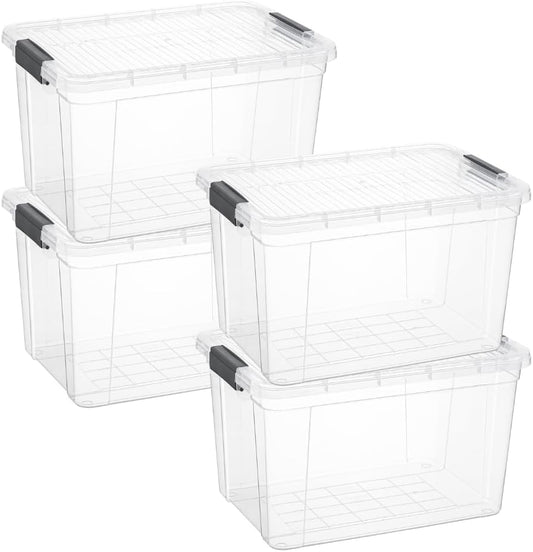 Superio Clear Storage Boxes with Lids, 14.25 Quart Plastic Container Bins for Organizing, Stackable Crates, BPA Free, Non Toxic, Odor Free, Organizers for Home, Office and Dorm, 4 Pack