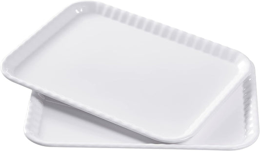 Blue Boat 17" x 12" Rectangular Serving Trays Set of 2 White, Melamine Serving Platter, Light Weight Easy to Clean Sturdy Stackable BPA-Free Dishwasher Safe