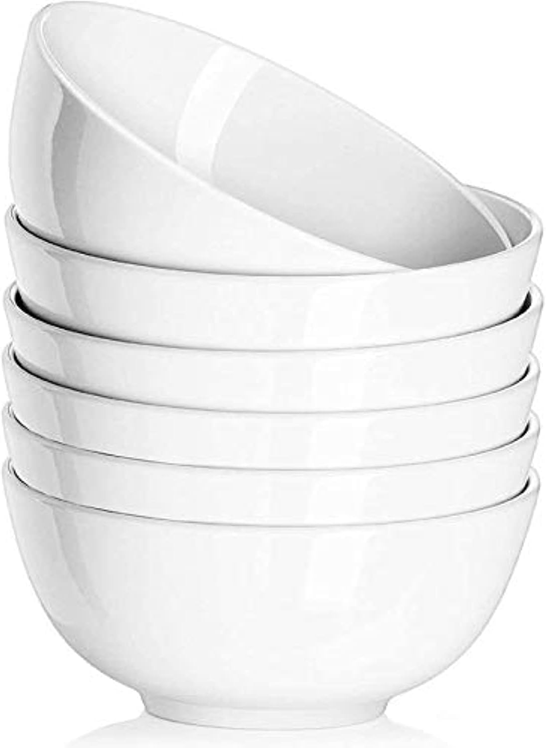 DELLING 30 OZ Ceramic Soup Bowls Set of 6 - Large White Serving Bowls for Kitchen, Pasta, Salad, Rice, Oatmeal, Microwave Safe