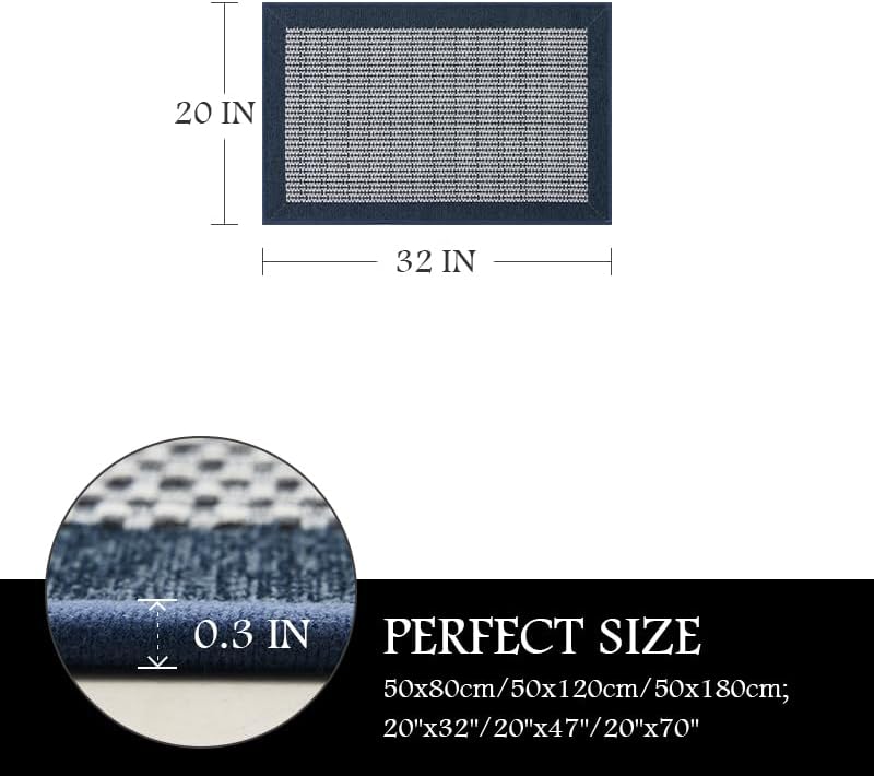 PADOOR Kitchen Mats for Floor, Kitchen Rugs Non Slip Washable, Rubber Backed Kitchen Runner Super Absorbent Kitchen Floor Mat Sink Rug, 20”x32” Blue