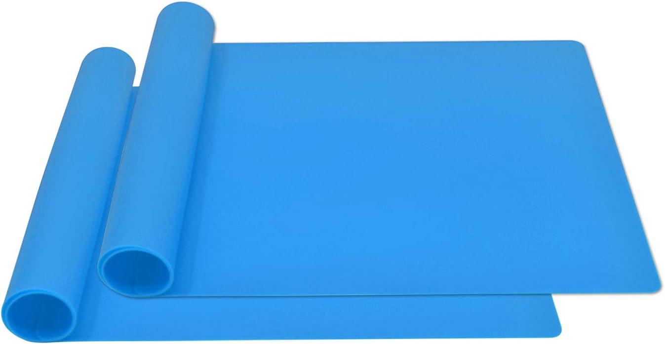 Silicone Placemats, Food-Grade Non-Slip Waterproof, Dining, Stain Resistant, Countertop Protector, Kitchen Counter Mat, Heat Resistant, Baking mat Dishwasher Safe (23.6"×15.7"-2pack, Blue)