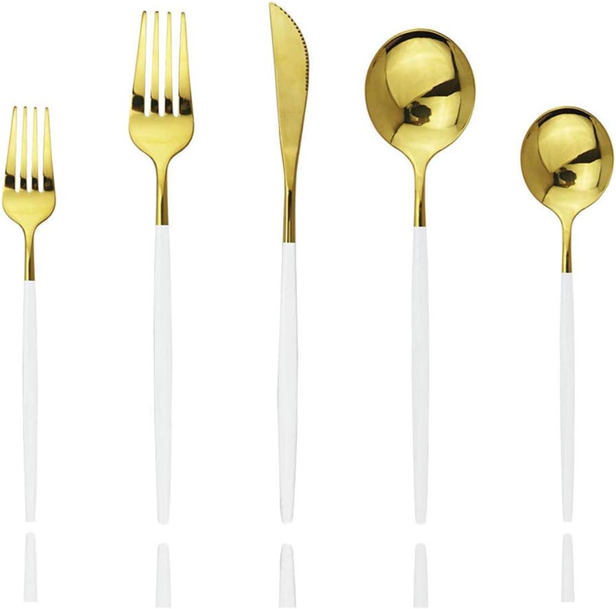 JASHII 20-Piece Stainless Steel Satin Finish Flatware Set, Mirror Polished Tableware Cutlery for Home and Restaurant, Dishwasher Safe