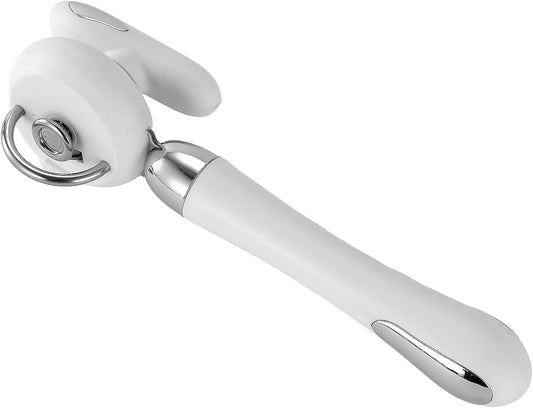 Can Opener Manual Tin Opener Stainless Steel Heavy Duty, Oversized Hand-held Easy Rotary Knob, Safe Cut Manual Can Opener with Non-Slip Handle, Smoother Cut Sharp Blade for Seniors Kitchen Tool, White