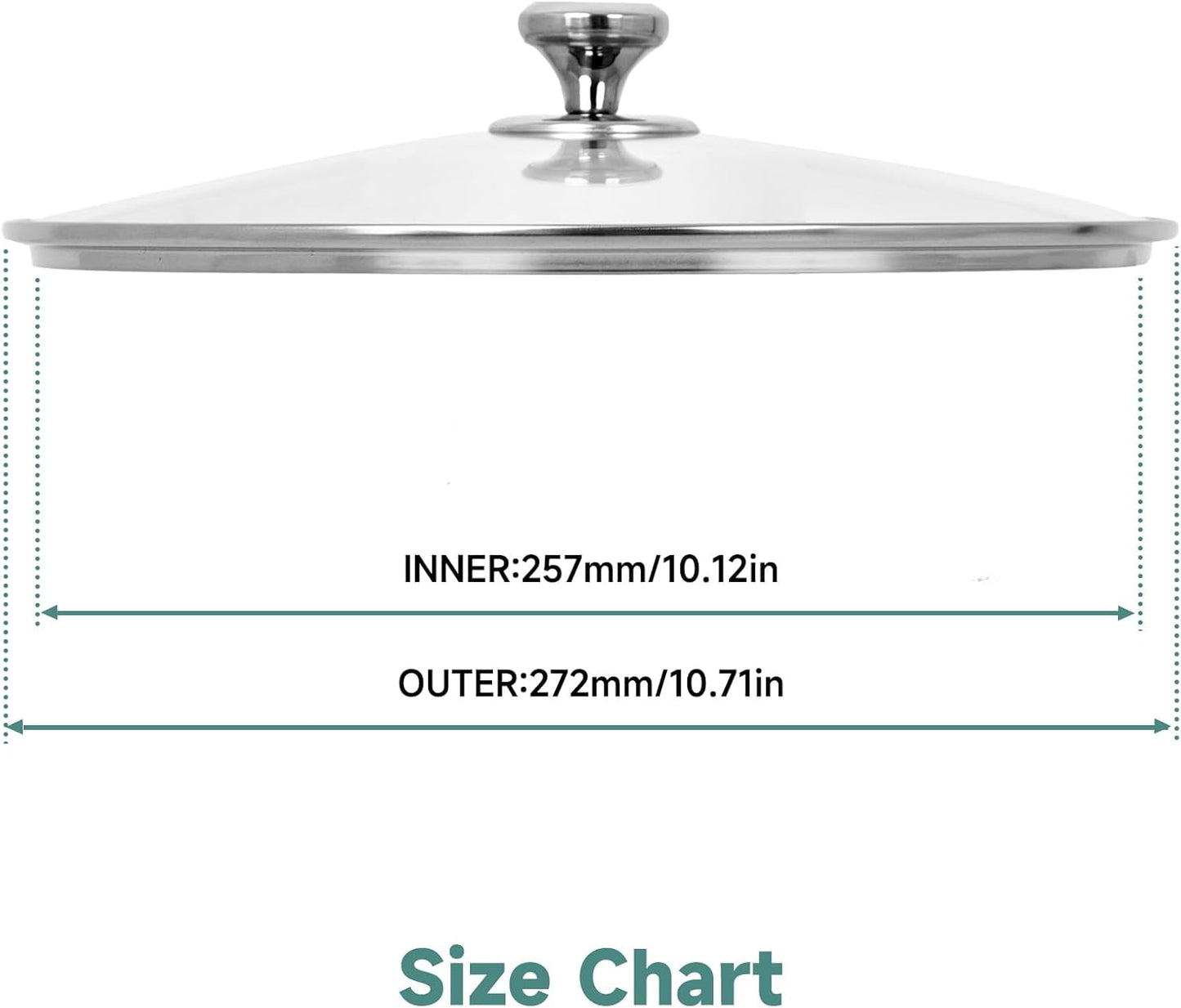 10.25 In Glass Lid for Frying Pan, Tempered Replacement Cover for All 10.25 inches Cookware for Skillets, Round Cast Iron, Cast Aluminium, Stainless Steel Pans &Pots