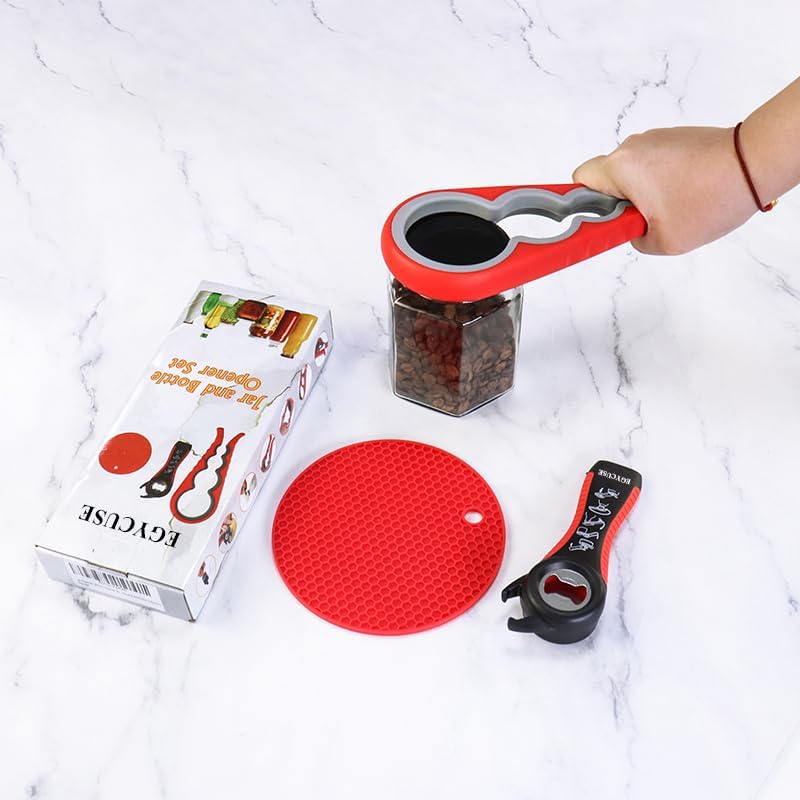 Jar Opener Bottle Opener for Elderly Sufferers Children Weak Hands Seniors with Arthritis Can Opener Jar Lid Opener Jar Gripper Pad Silicone Handle 5-in-1 Multi-functional 3 Pc Set