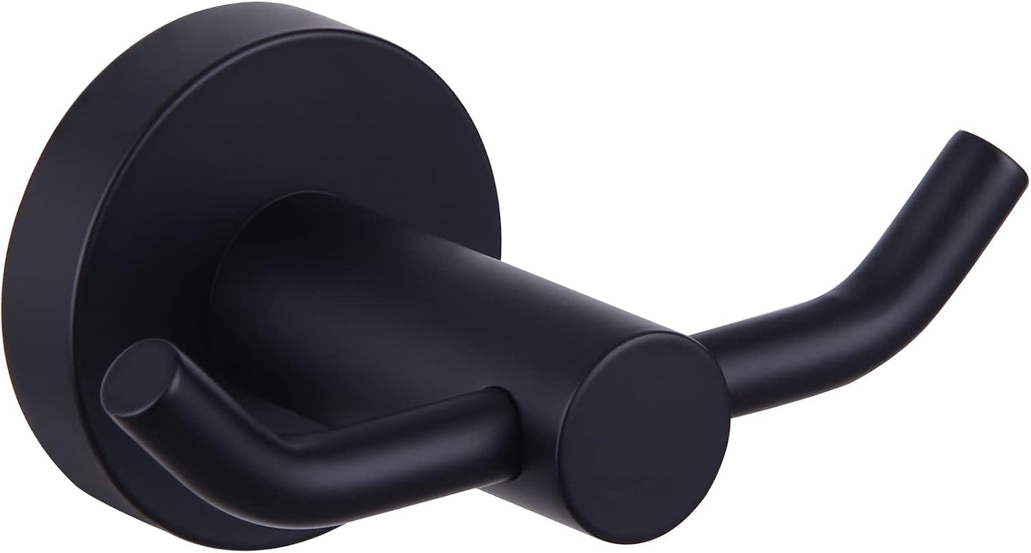 APLusee Double Bath Towel Hook, Premium Stainless Steel Coat Holder, Modern Bathroom Kitchen Storage Hanger Wall Mounted, Matte Black