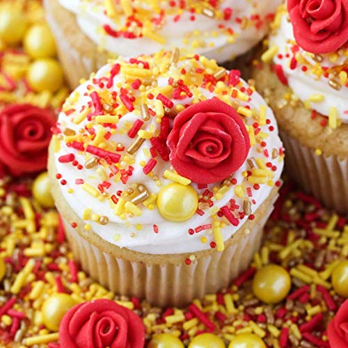 Sprinkle Pop Bell Of The Ball Princess Sprinkle Mix| Yellow Sprinkles with Red, Gold Pops & ~6 Red Roses Royal Icing| Birthday Sprinkles Made in USA for Decorating Cakes Cupcakes Cookies Donuts, 2oz