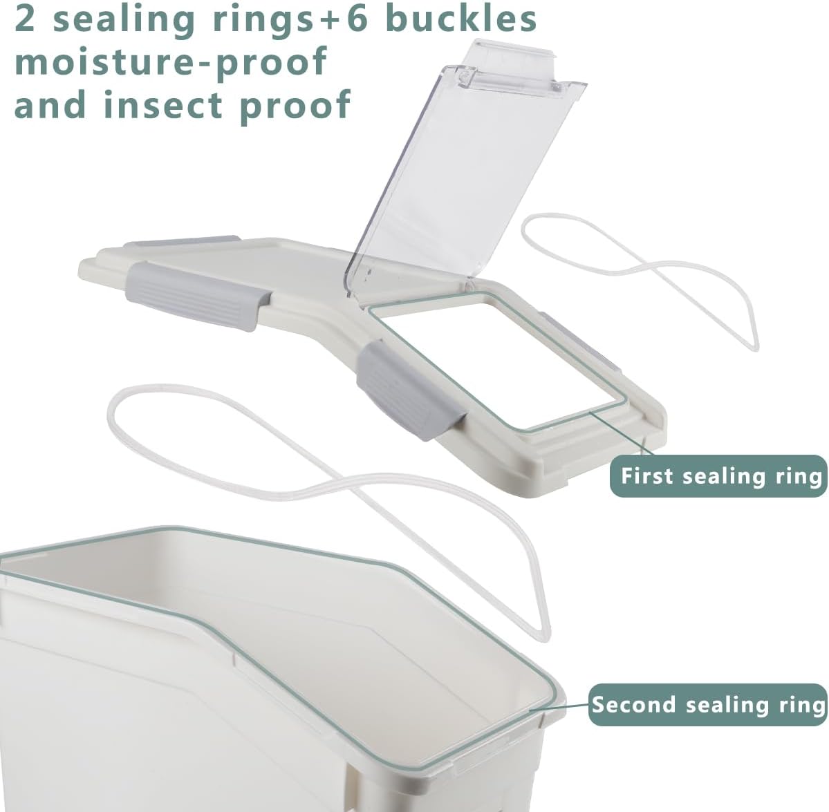 20Lbs 2 Pack Food Storage Container with Scoop, Airtight Rice Storage Bins Flour Containers Pet Food Dispenser with Handle & Wheels, Plastic Kitchen Pantry Organization for Cereal Baking Supplies